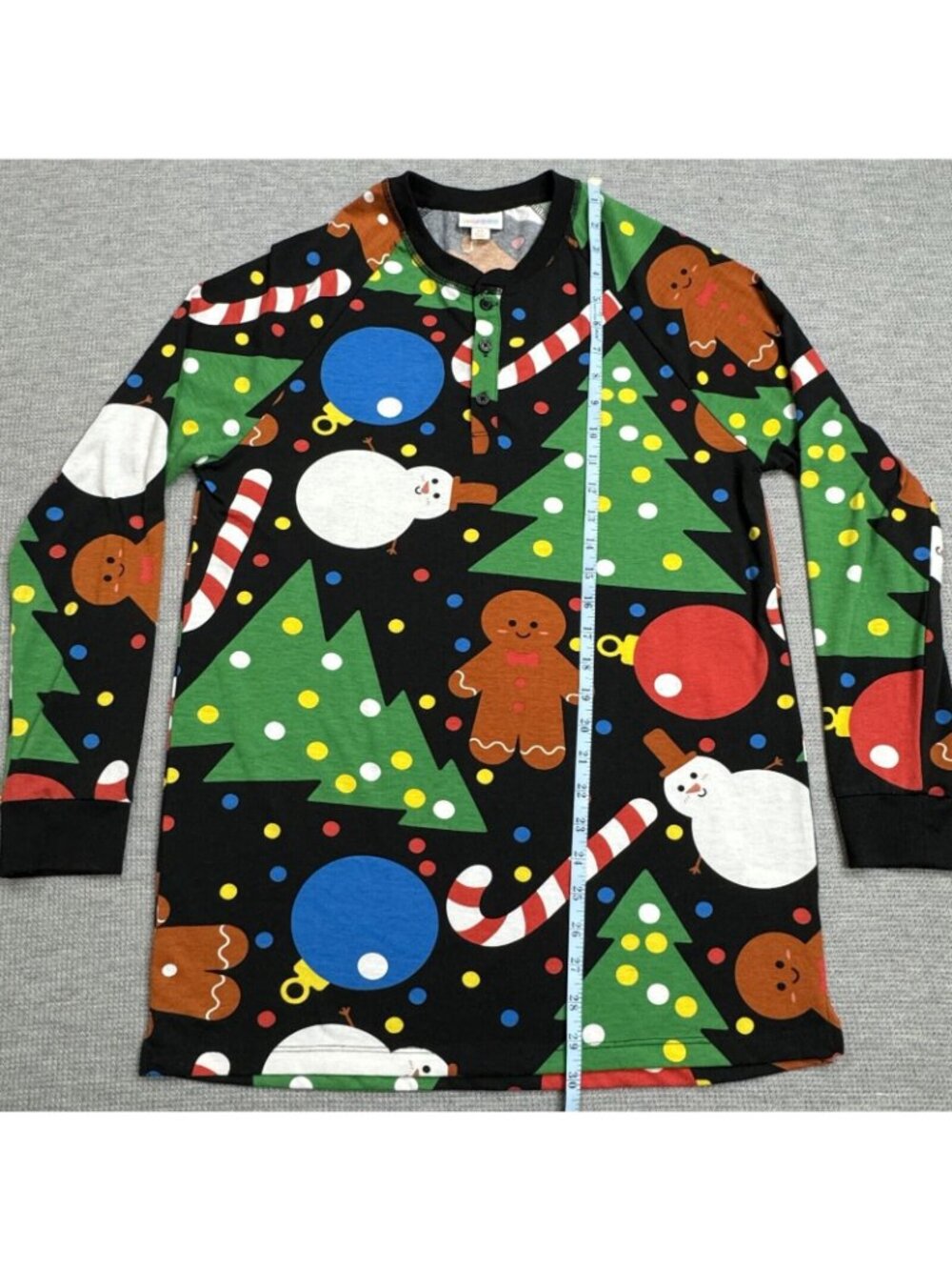 LuLaRoe Tunic Shirt Womens Size XS Black Christmas Theme Long Sleeve Henley Neck - Picture 10 of 16